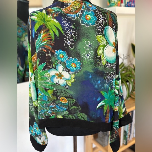 100% Silk Kimono Style Colorful Tropical Wrap Top SZ 3 (M-XL) Spring Summer CUTE - Picture 4 of 8